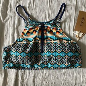 Sperry New Bikini Top Zip Front High Neck M Multicolor Southwestern Tribal